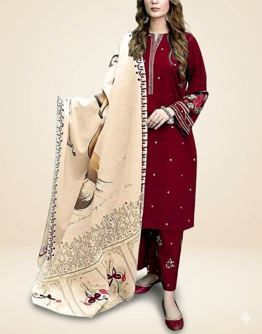 Chiffon Embroidered Suit