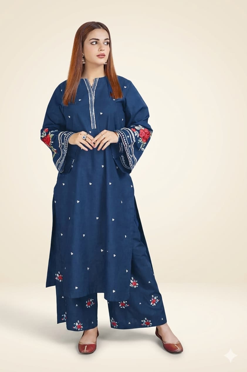 Blue Embroidered Suit