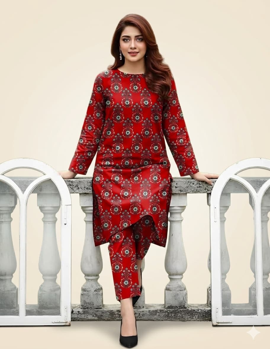 Red Printed Suit