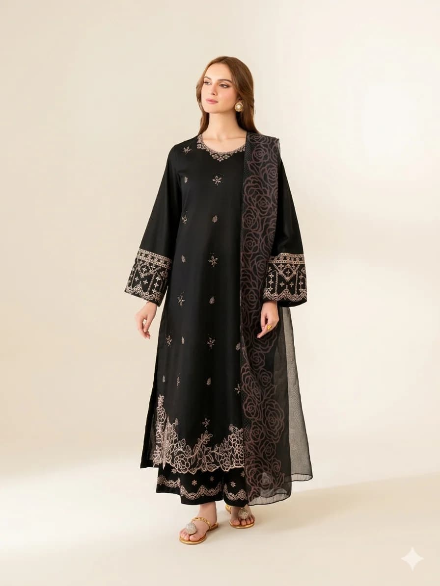 Black Embroidered Suit