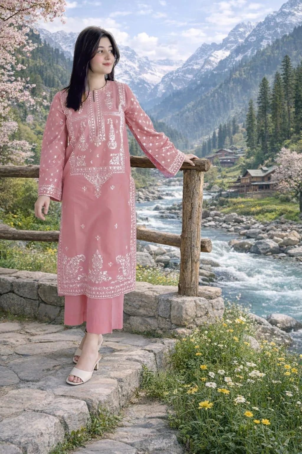 Pink Embroidered Suit