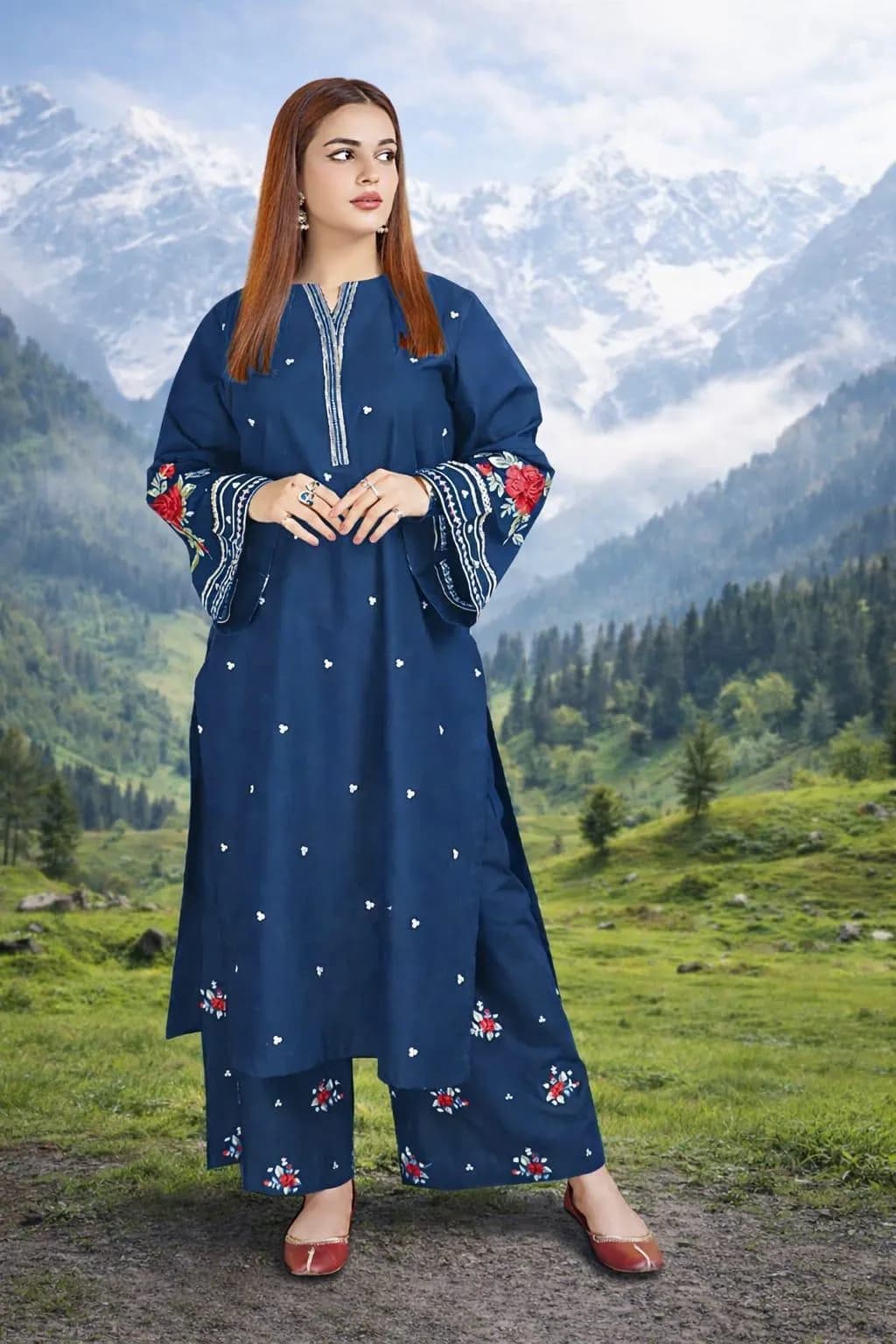 Blue Embroidered Suit