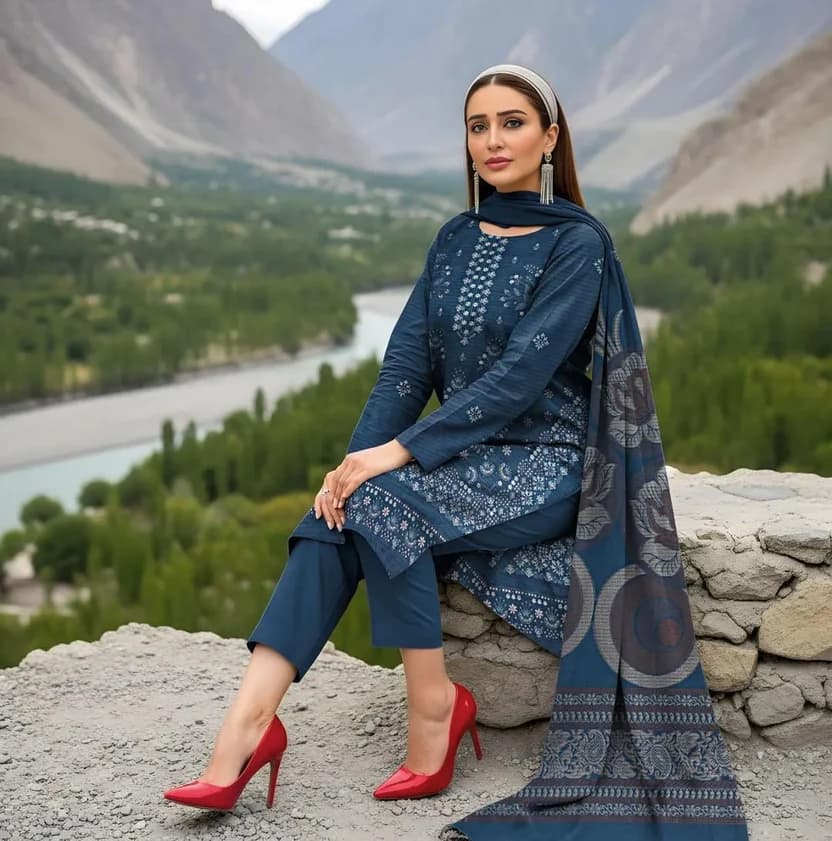 Blue Embroidered Suit