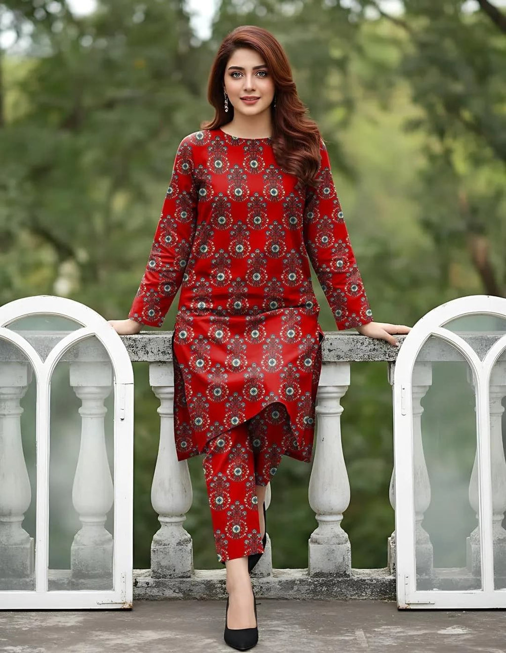 Red Printed Suit