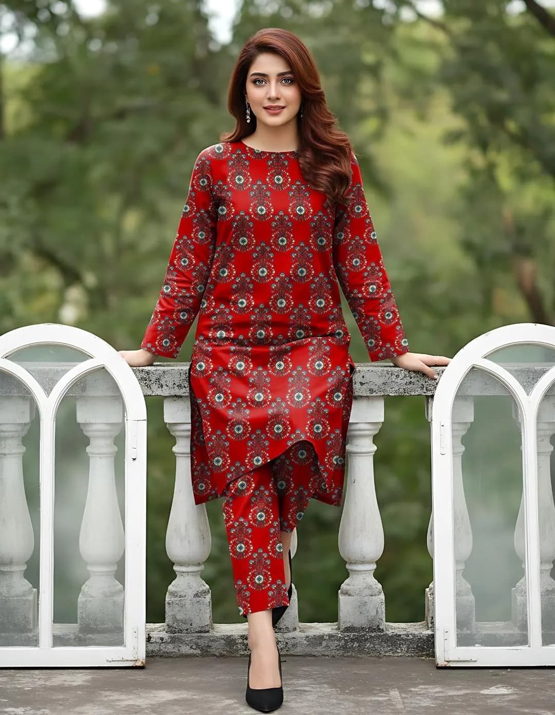Red Printed Suit