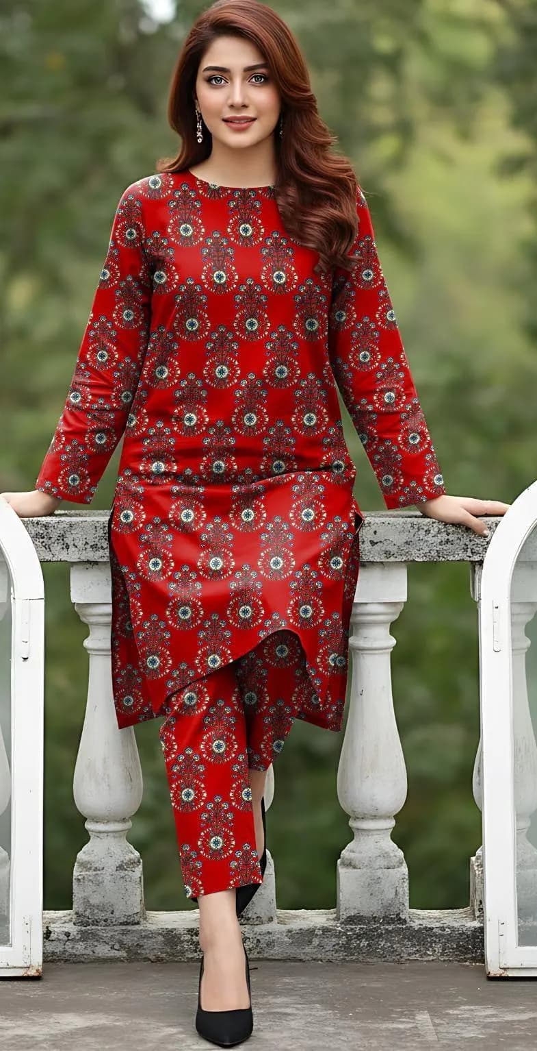 Red Printed Suit