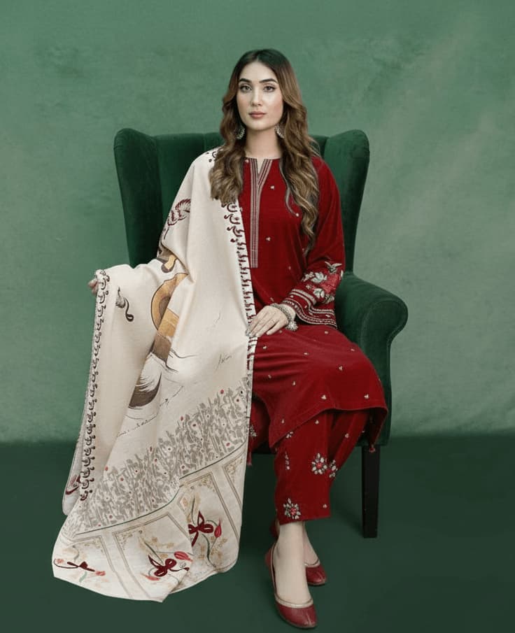 Chiffon Embroidered Suit